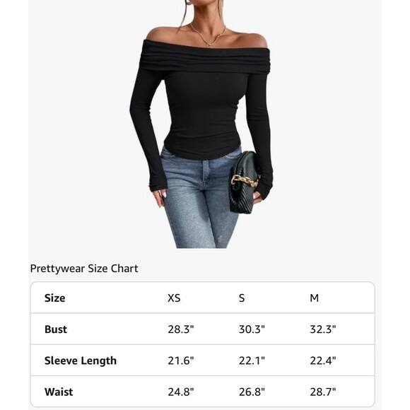 Women's Sexy Off Shoulder Tops Dressy Casual Slim Fit Long Sleeves Medium Black - Picture 4 of 4